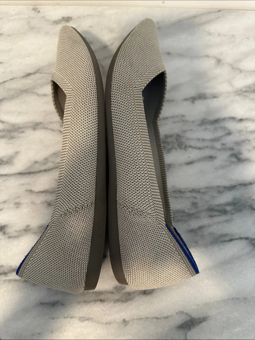Rothy's Pointed Knit Flats in Light Gray with Blue Trim women’s sz 8.5